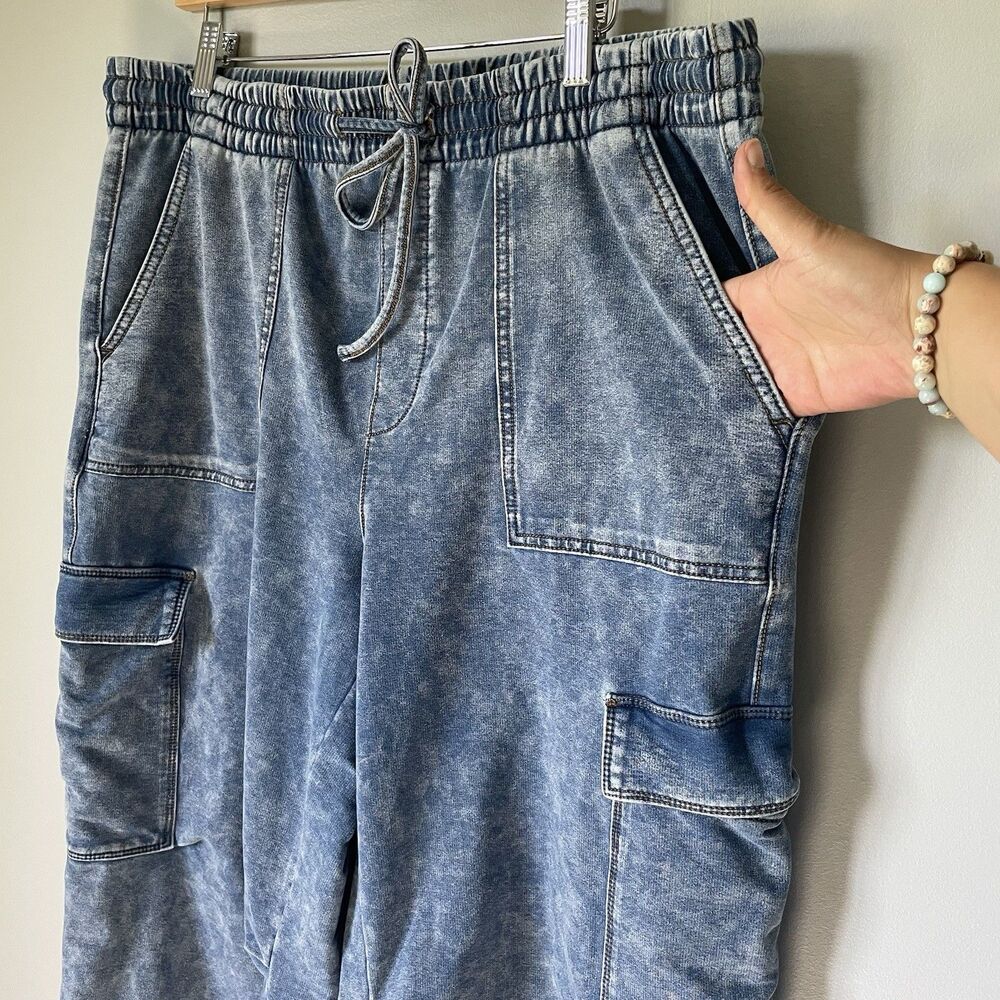 Vanilla Star Wide Leg Cargo Sweatpants Blue Marble Loungewear Women's Size XL - Picture 5 of 10